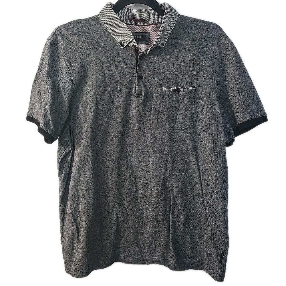 Ted Baker Men's Size 6 XXL Short Sleeve Gray Black‎ White Polo Shirt